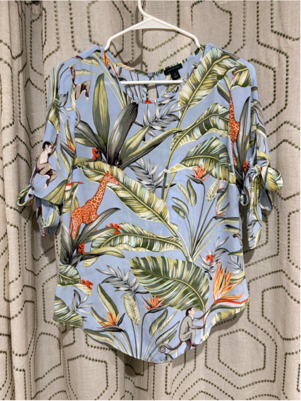 Ann Taylor Blouse Women's Blue Green Tropical Print XS